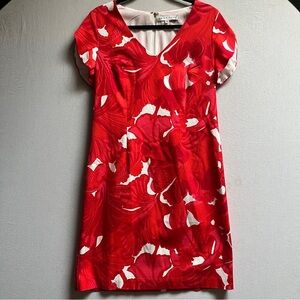 Trina Turk Vibrant Red Floral V-Neck Shift Dress Sz 10